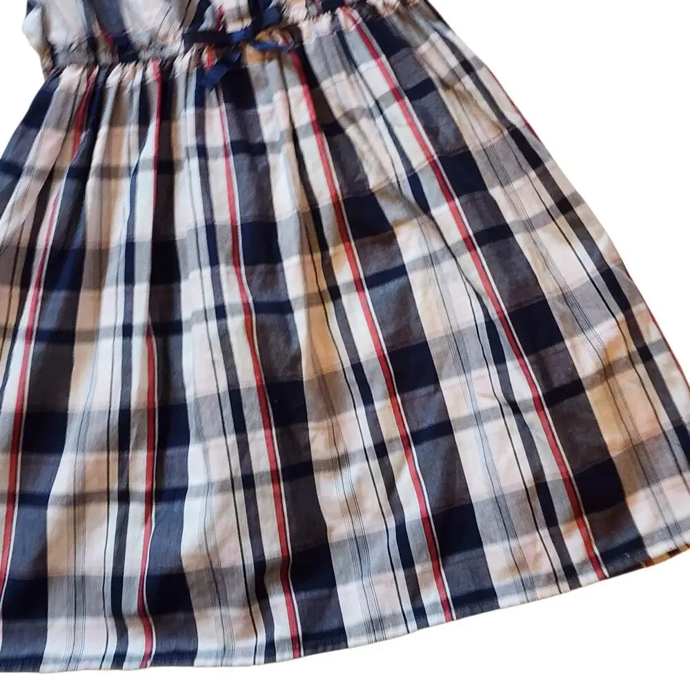 Nautica Girls Dress Size 10 Red White Blue Plaid Sleeveless High Waist Button